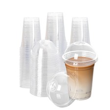 Lullaby 200Pack 16oz Clear Plastic Cups with Dome Lids, Disposable Smoothies ...