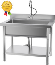 Stainless Steel Sink Freestanding Single Bowl Utility Sink Includes Pull-Out Fau