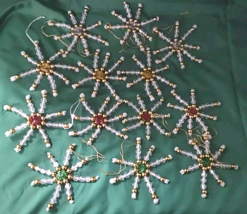Baker's Dozen(13) Vintage Handcrafted Beaded Snowflakes Christmas Tree Ornaments