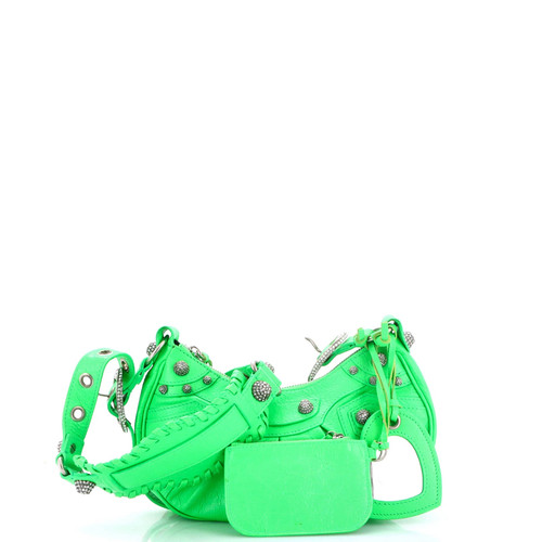 Balenciaga Le Cagole Giant Studs Shoulder Bag Leather with Crystals XS