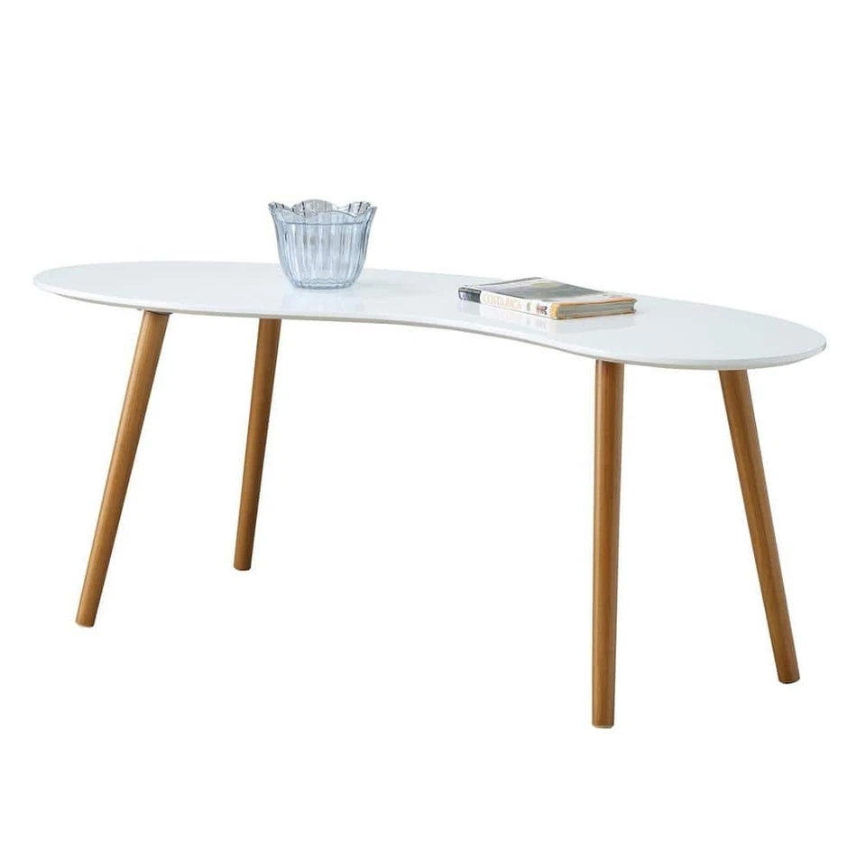 Mesa de centro Convenience Concepts 17,75" A X 47,25" L, moldura de madeira em branco/bambu - Imagem 4 de 4