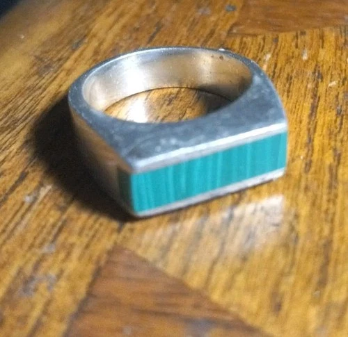 Vintage Green Malachite Silver 925 Mexican Ring Size 8 Nice Modernist Look Save$