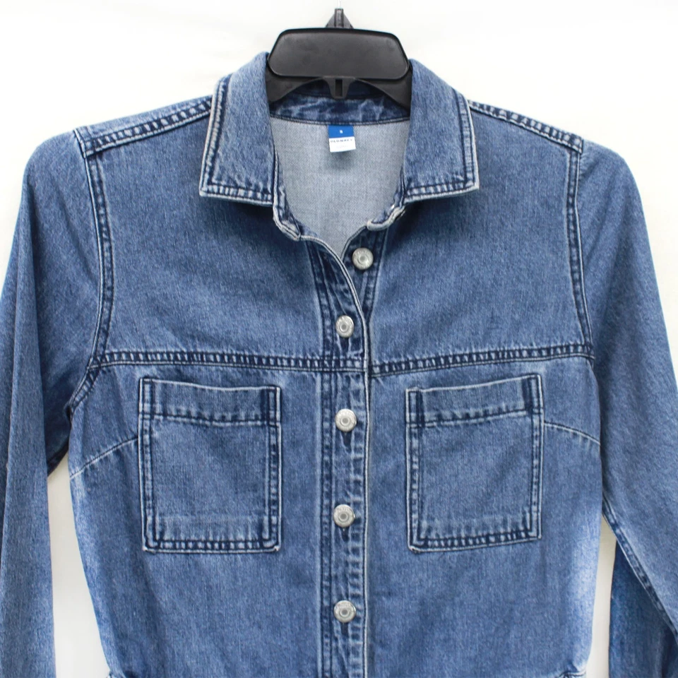 Mono vaquero azul marino antiguo mono bolsillo Y2K estilo años 90 informal para mujer pequeño Foto 2 de 4