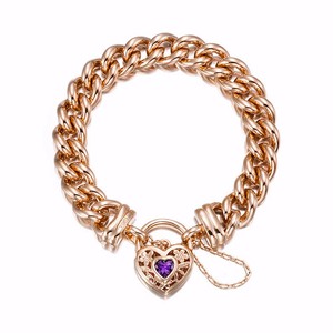 Authentic 18ct Heavy Rose Gold Plated 12mm Euro Curb Chain Bracelet with a Purple Filig...