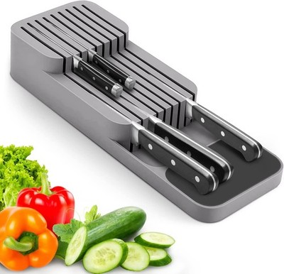 Platzsparender Messer-Organizer für Schubladen, Modernes Design - Grau