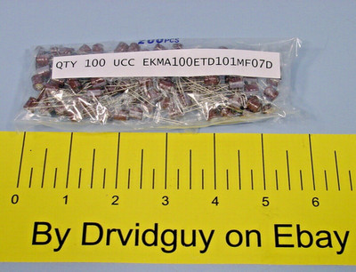 Bag of 100 UCC EKMA100ETD101MF07D Aluminum Electrolytic Capacitors; 100uF; 10V