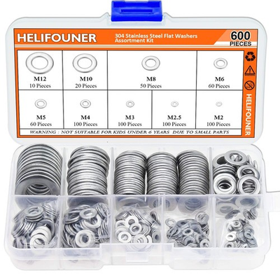 #ad 600 Pieces 9 Sizes 304 Stainless Steel Flat Washers Assortment Kit M2 M2.5 M... $18.42