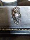 vintage 925 sterling silver amethyst and marcasite ring Art Deco Style Size 8