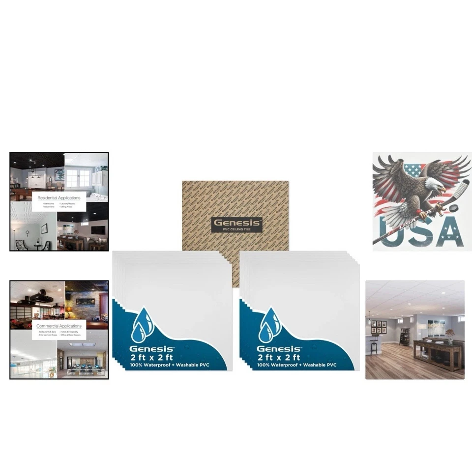 批量 2 件(12 件装 2x2 白色天花板瓷砖)防水防火PVC(共 24 件) — 第 4/4 张图片