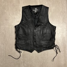 Vintage River Road Motorcycle Leather Vest Black Fringe Size 40 5 Pockets Biker
