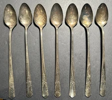 Vintage Simeon L & George H Rogers Oneida Ltd. Spoons (7), Silver Treble Plate
