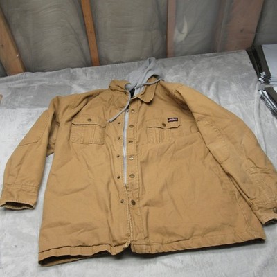 Dickies Jacket Mens XL Beige Warm Winter Quilt Lined Hooded Heavy Rugged Work