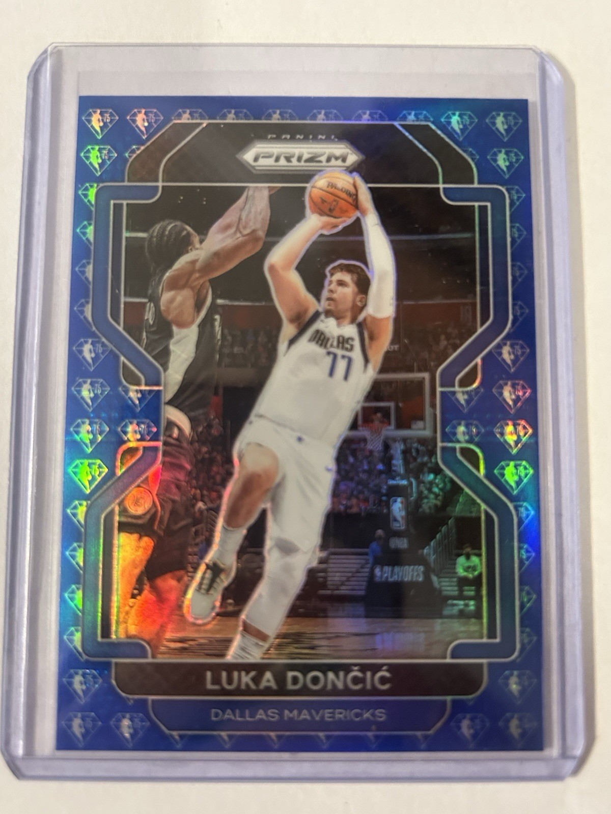Luka Doncic 2021-22 Prizm 75th Anniversary Blue SP #223 Dallas Mavericks Star