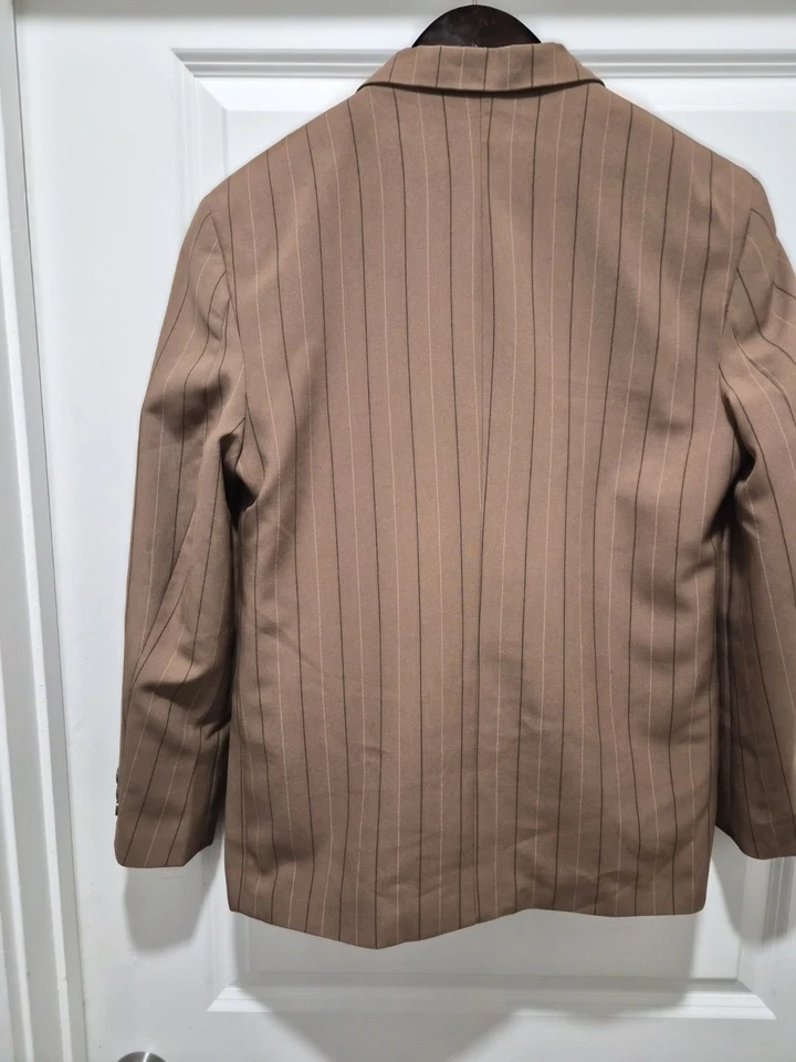 Abrigo de traje de 3 botones a rayas tostadas George para hombre 18R y pantalones W 29 x L 27 Foto 2 de 3