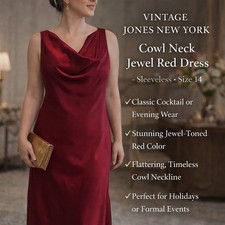 Vintage Jones New York Dress SZ14 Cowl Neck Sleeveless Y2k Jewel Toned Burgundy