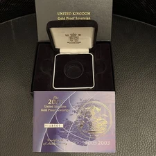 2003 Royal Mint Sovereign Gold  Proof, Box, Coa, NO COIN.