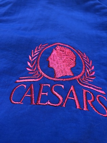 VINTAGE 90s Caesars Embroidered Zip Jacket Size Large USA Made Men's Blue Coat - Picture 6 of 18
