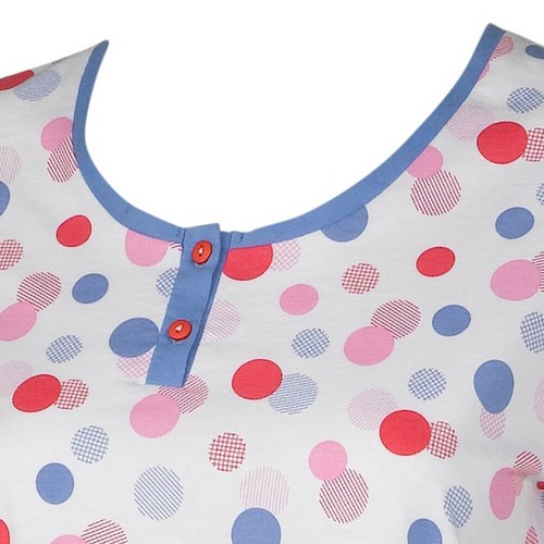 Womens Jersey Cotton PJs Set Ladies Polka Dot Top Plain Blue 3/4 Bottoms Pyjamas - Imagen 8 de 20
