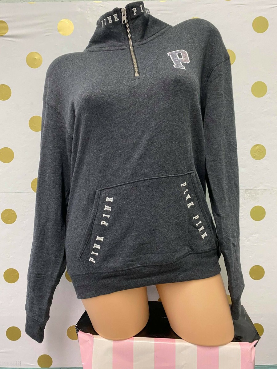 Victoria's Secret Pink Quarter Zip Pullover Sweatshirt Grey