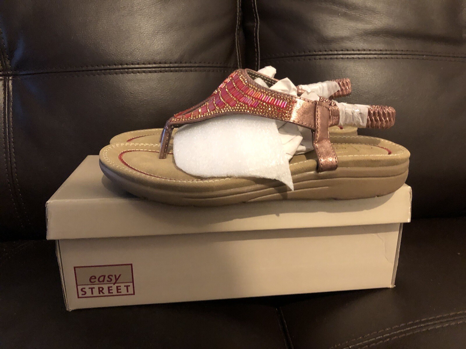 PANTOFOLA D’ORO Easy Street Rosa Perline Abbellite Pantofole Estive UK 6 EU 40