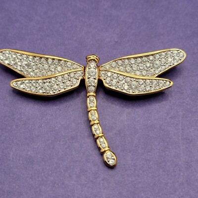 Swarovski Signed Crystal Rhinestone Dragonfly Brooch Pin 3 inch