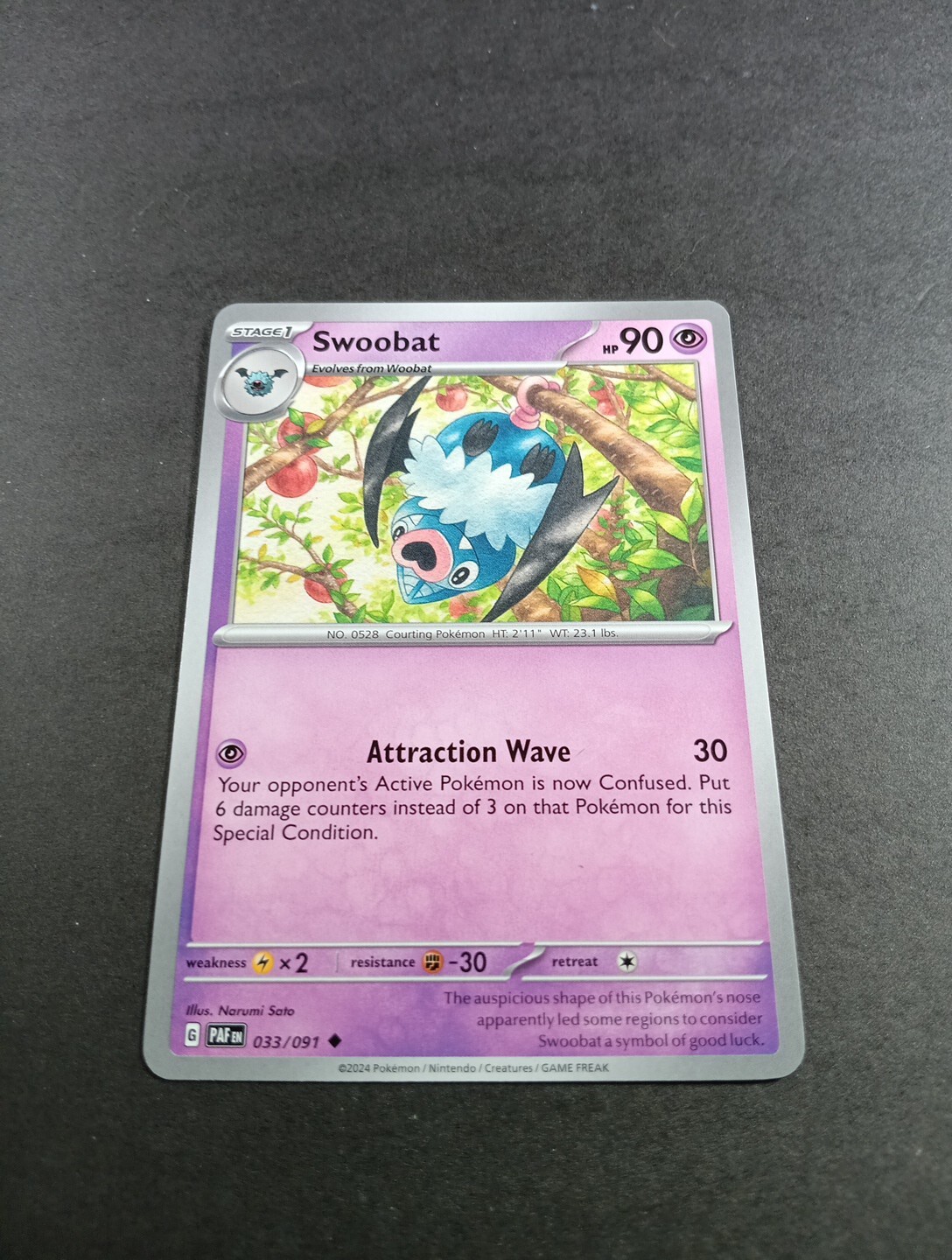 Pokemon Paldean Fates Swoobat Uncommon Card 033/091 NM