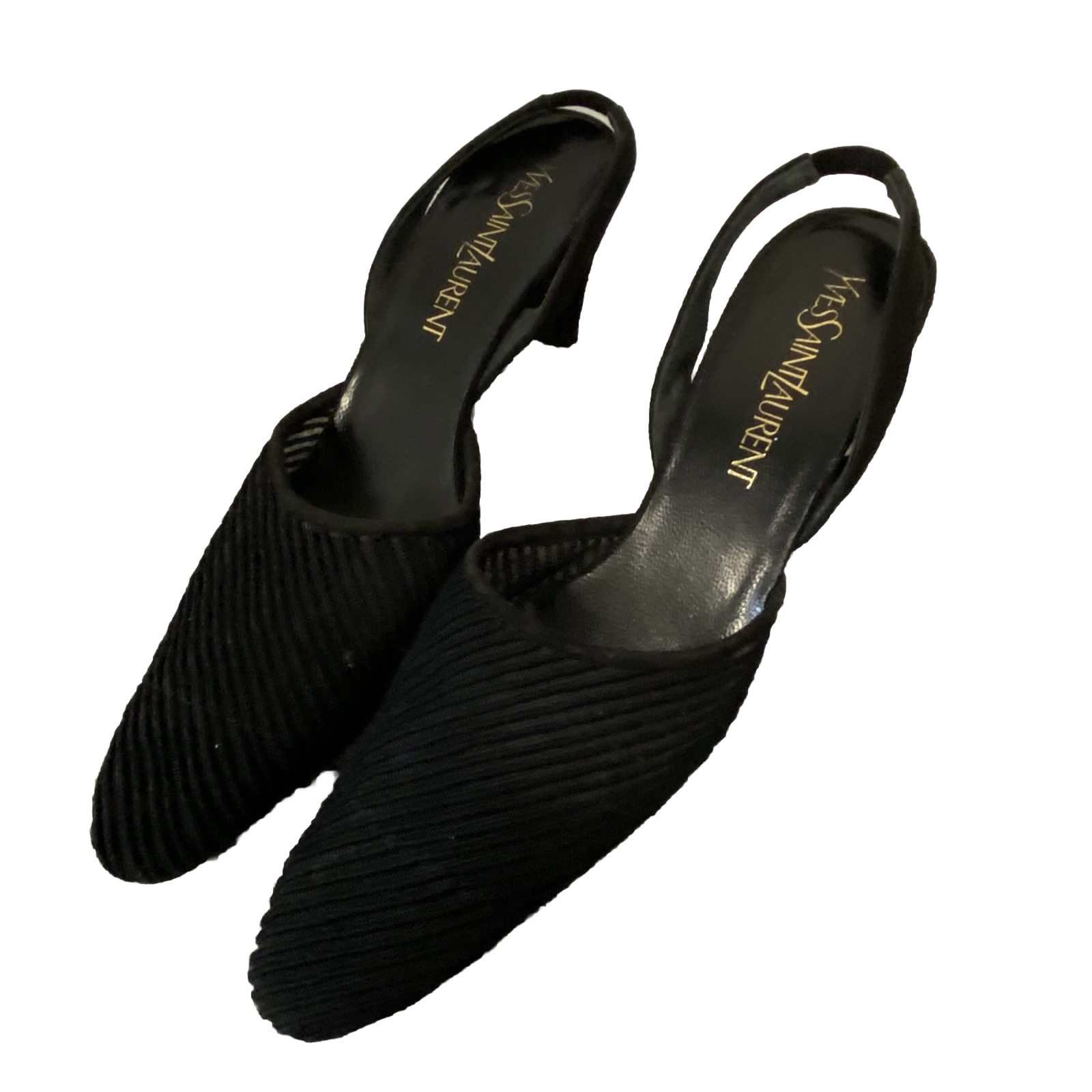 YVES SAINT LAURENT NERO PELLE CAMOSCIO tacco a spillo posteriore 7N