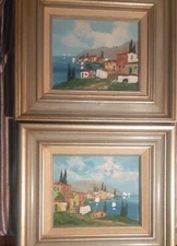 PAIR ITALIAN COAST AUSTRIAN ARTIST HUBERT VALERIO (B 1908) OIL on BOARD PAINTING
