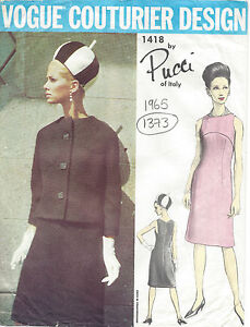 1373R Par Pucci d'Italie 1965 Vintage Vogue Sewing Pattern B36 Veste & Robe
