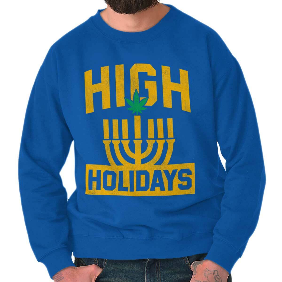 Funny Hanukkah Menorah High Holidays Pun Womens or Mens Crewneck