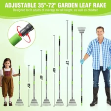 WORKPRO Heavy Duty Metal Leaf Rakes w/72" Adjustable Long Handle 11 Steel Tines