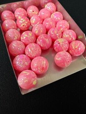 Half Drilled Pink Synthetic Lab Created Opal Round Beads