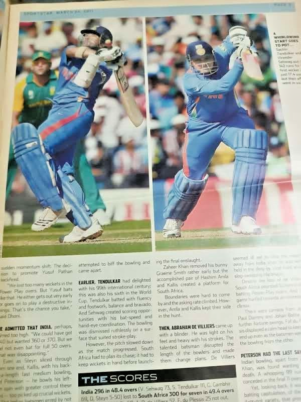 INDIA SPORTSTAR WEEKLY MAGAZINE 24 MAR 2011 SACHIN TENDULKAR, A.B. DE