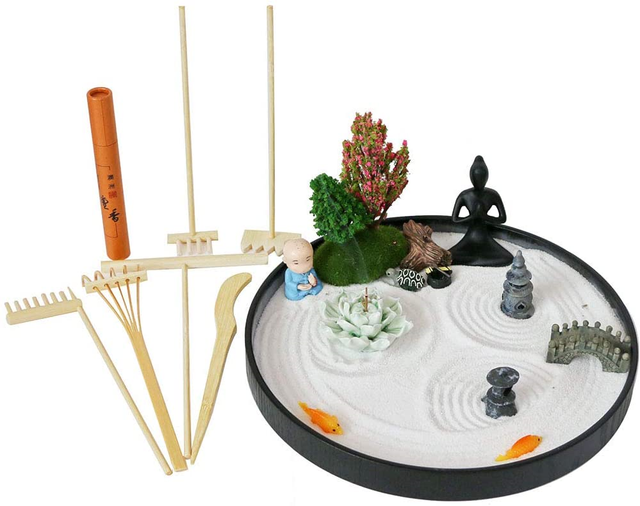 Desktop Mini Japanese Sand Garden Kit with Bamboo Tray Zenfy Zen Garden Kit