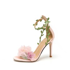 Womens Wedding Shoes Chiffon Flower Stiletto High Heels Ankle Strap Sandals New