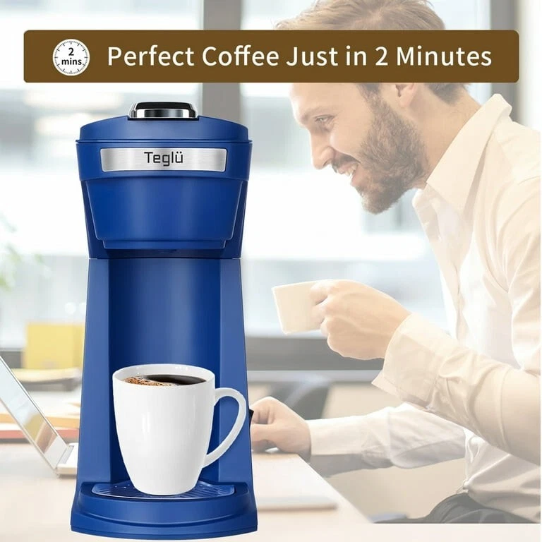 Single Serve Coffee Maker Mini K Cup Pods & Ground Coffee Machine 6 -14 oz, Blue - Image 4 of 4