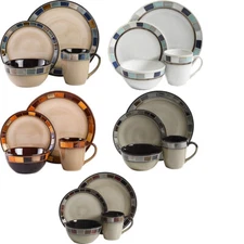 Dinnerware Set 16 Pc Dinner Dish Round Kit for 4 Dining Home Kitchen Dishware