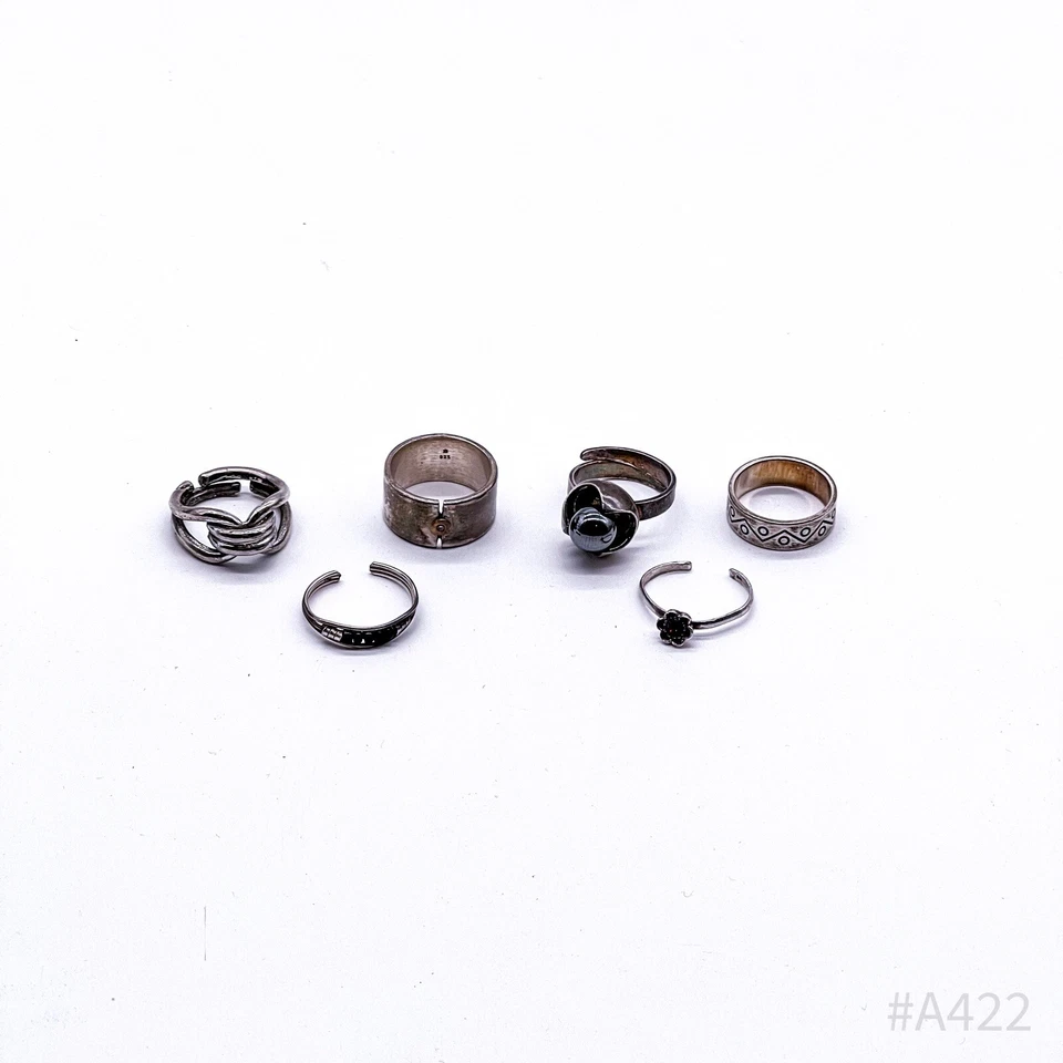 Set Di 6 Anelli Vintage In Argento Con Marchio 925 & 835 Argento | 6 Pezzi - Immagine 3 di 4