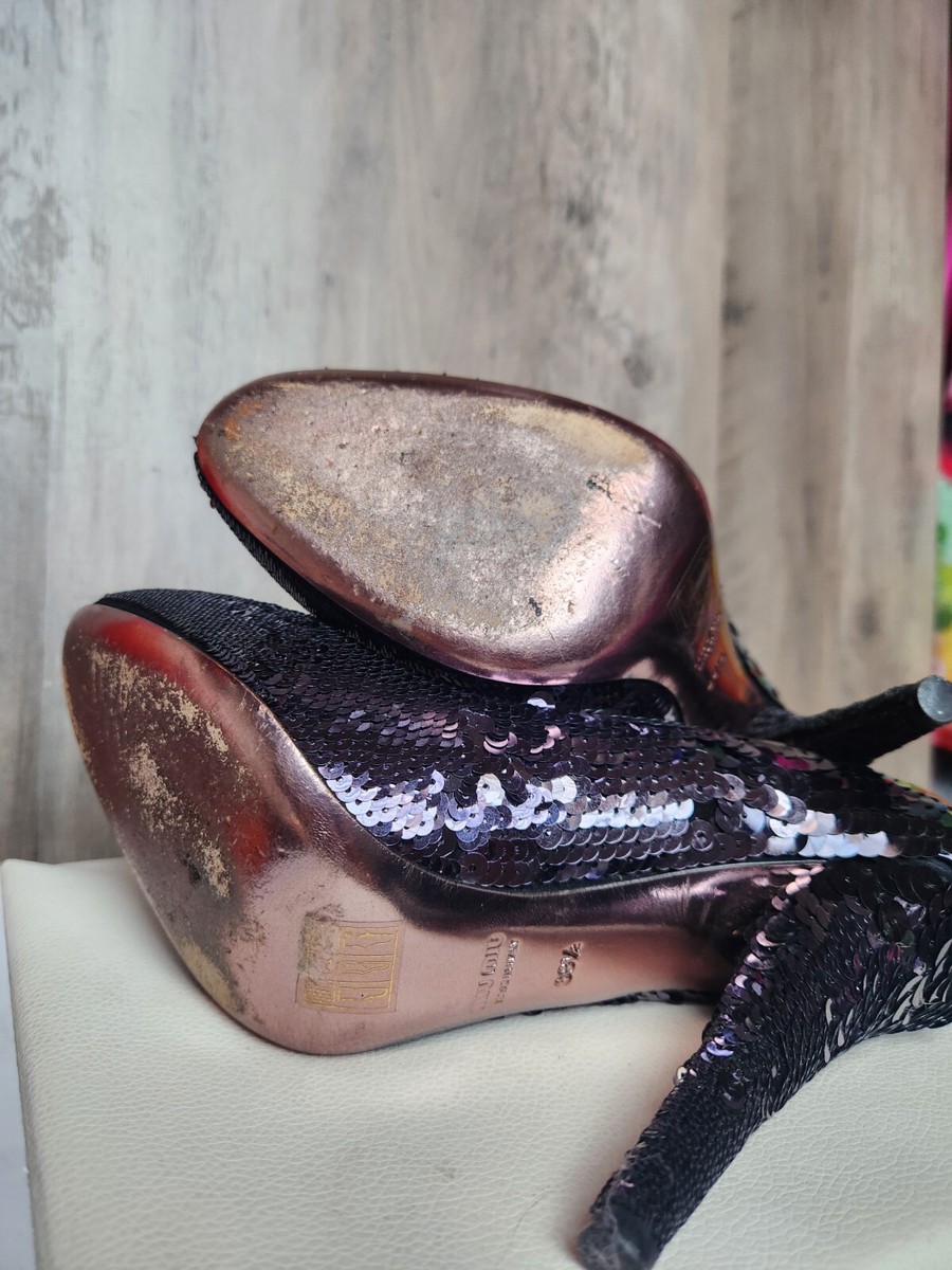Miu Miu Purple Sequin Rounded Toe High Heels Paillettes Pump Size