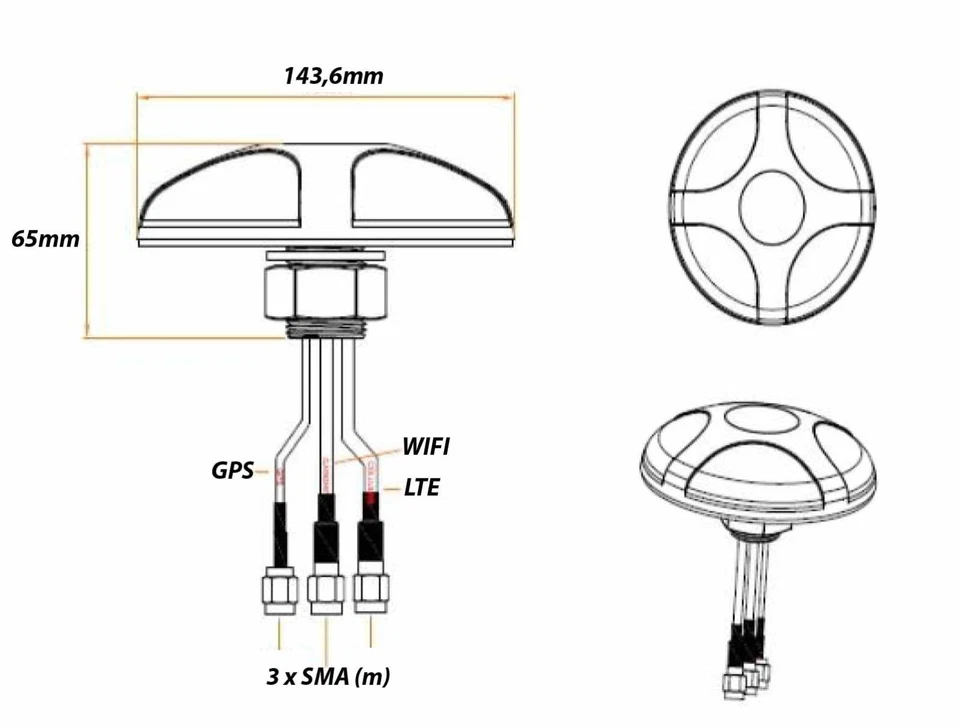 LTE 4G Wifi GSM GPS camion barca tetto antenna esterna amplificatore MIMO 5x 3m cavo SMA - Immagine 3 di 4