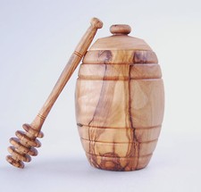 Honigtopf 3-teilig inkl. Honiglöffel / Honigheber aus Olivenholz Honigdose Holz