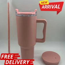 40oz Pink Insulated Tumbler w/ Straw & Extra Lid - Stainless Steel Travel Mug