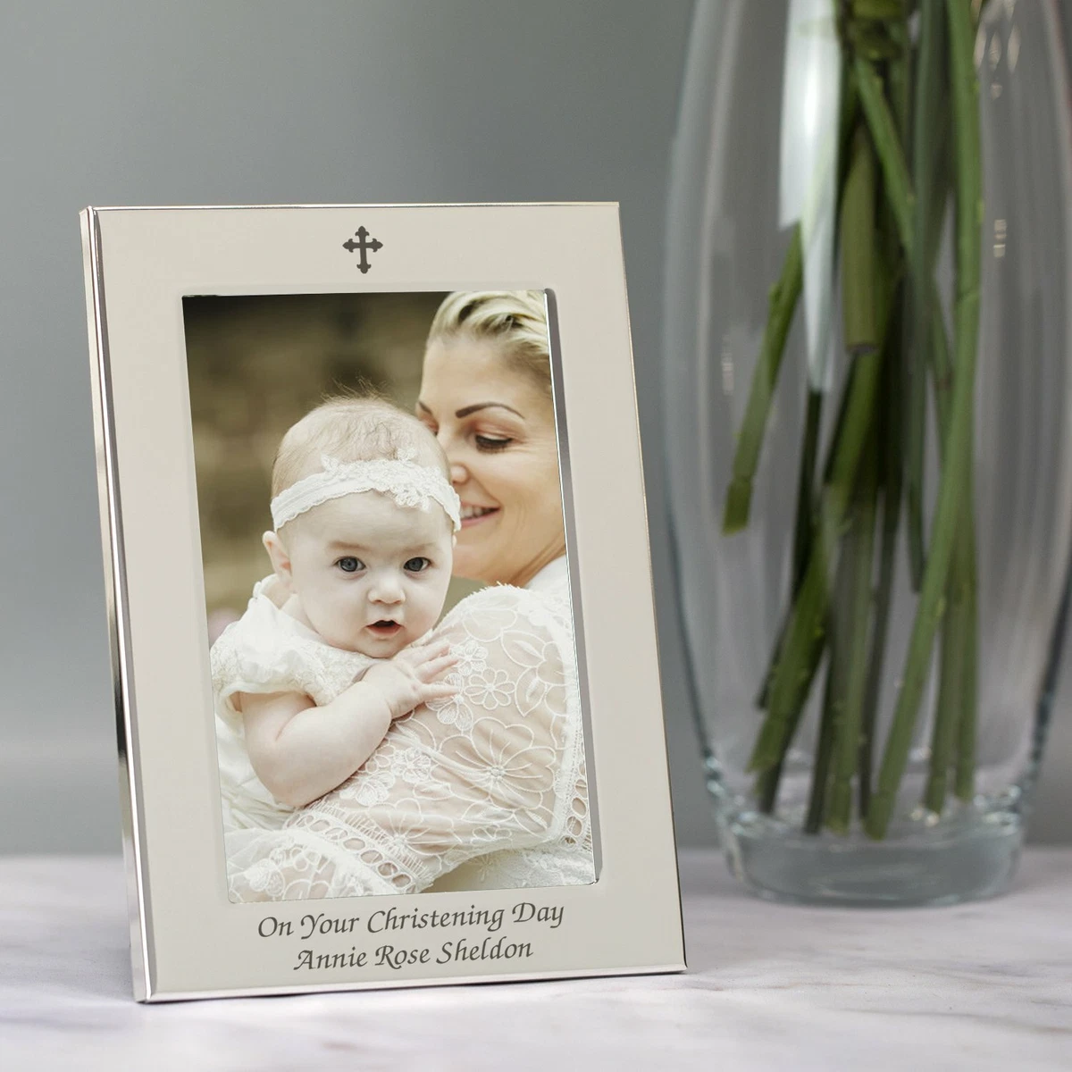 Silver christening cheap frame