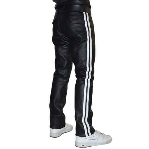 awanstar lederhose mit 2 Weißen Streifen lederjeans ,leather trousers leder hose - Picture 9 of 10