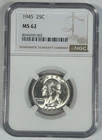 1945 Washington Silver Quarter Coin NGC MS 62