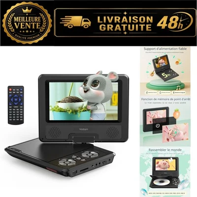 Lecteur DVD portable YOTON 7,5 pouces Écran rotatif USB SD Voiture - Photo 1/4