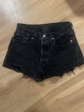 Levis Shorts Wins 26 Black Denim Jean Cut Off 501 Distressed Raw Hem Button Fly