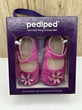 Pediped 6-12 mo baby girl Rosy PINK LEATHER FLOWER Hillary MARY JANE crib shoes