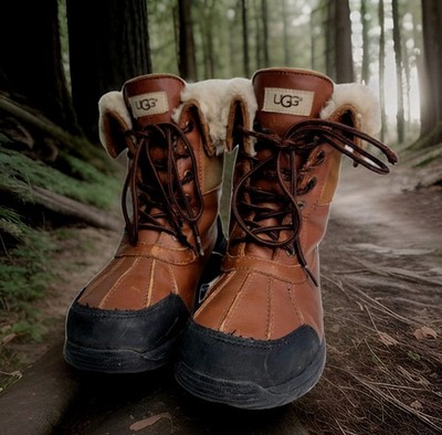 UGG Boots Mens Size 8 Brown Leather EVent Waterproof Shearling Vibram 5521