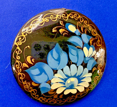 Hand-Painted Blue & White Flower Lea Stein Paris signed brooch